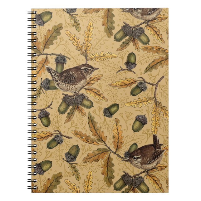 Wrens and acorns on honey notebook (Front)
