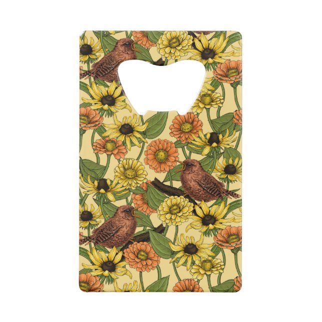 Wrens and flowers on pale yellow (Front)