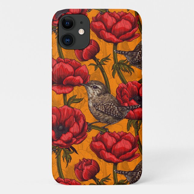 Wrens in a red anemone garden Case-Mate iPhone case (Back)