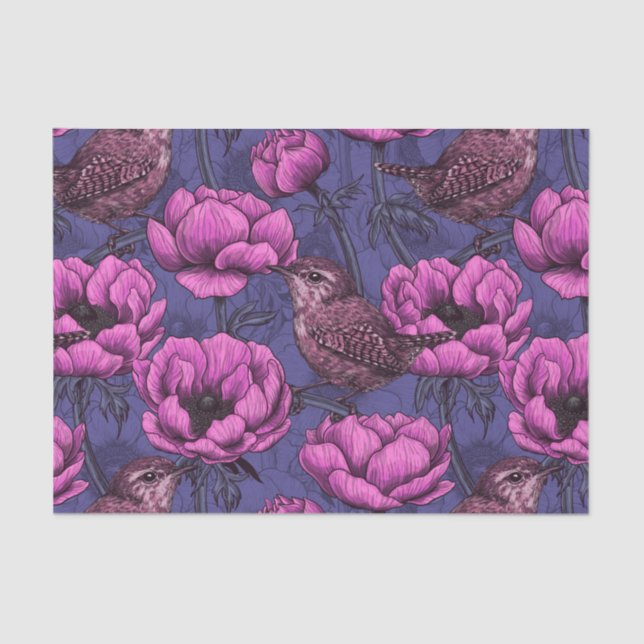 Wrens in the anemone garden tissue paper (Front)