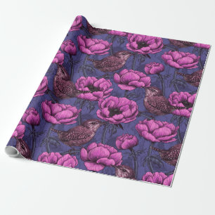 Wrens in the anemone garden wrapping paper