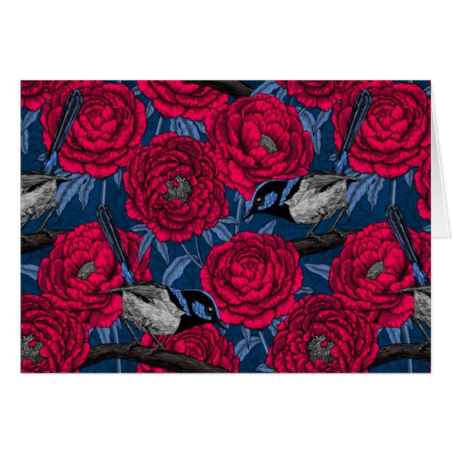 Wrens in the peonies (Front Horizontal)