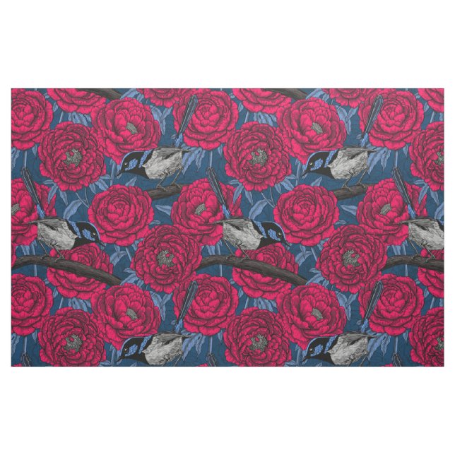 Wrens in the peonies fabric (Fat Quarter)