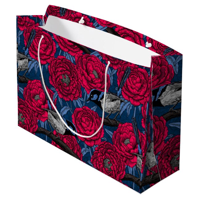 Wrens in the peonies large gift bag (Back Angled)