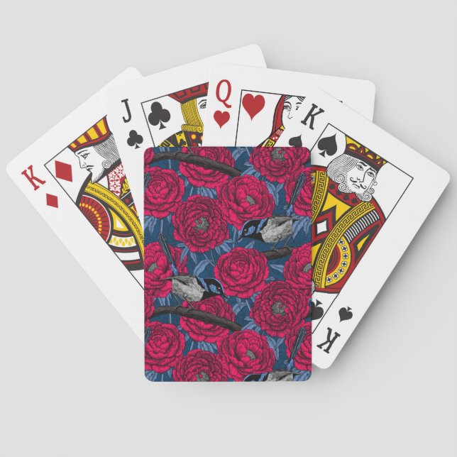 Wrens in the peonies playing cards (Back)