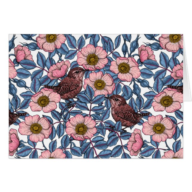 Wrens in the roses (Front Horizontal)