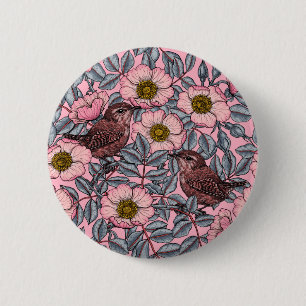 Wrens in the roses 6 cm round badge