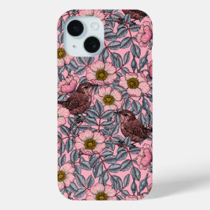 Wrens in the roses iPhone 15 case