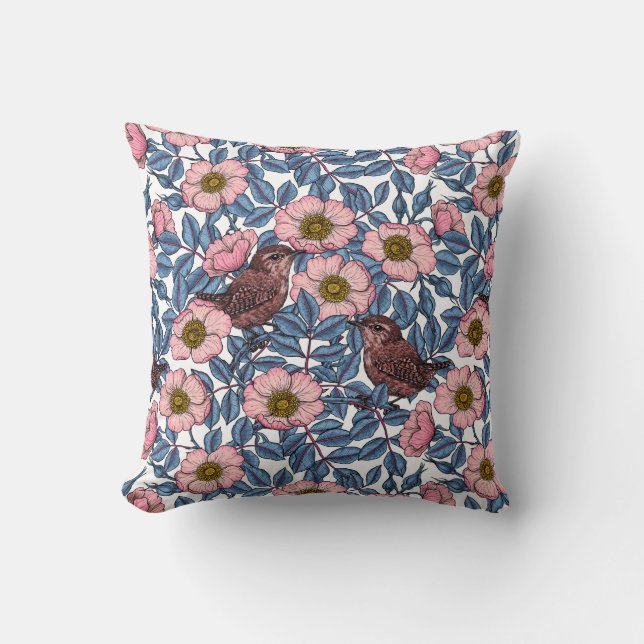 Wrens in the roses cushion (Front)