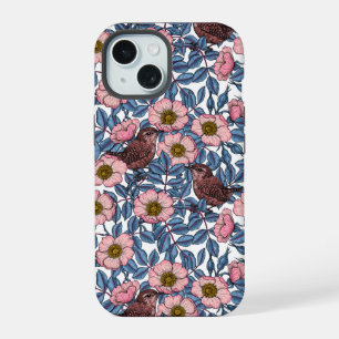 Wrens in the roses iPhone 15 case