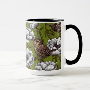 Wrens in the white anemone garden mug