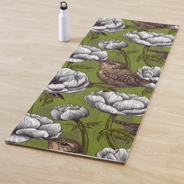 Wrens in the white anemone garden yoga mat (In Situ)