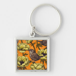 Wrens in the yellow anemone garden key ring