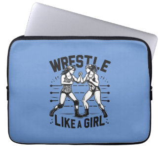 Wrestle Like A Girl, Fighter Lady, Feminist Power Laptop Sleeve