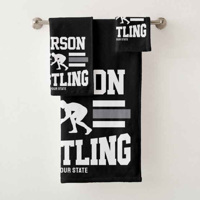 Wrestler ADD NAME School Athlete Wrestling Team  Bath Towel Set (Insitu)