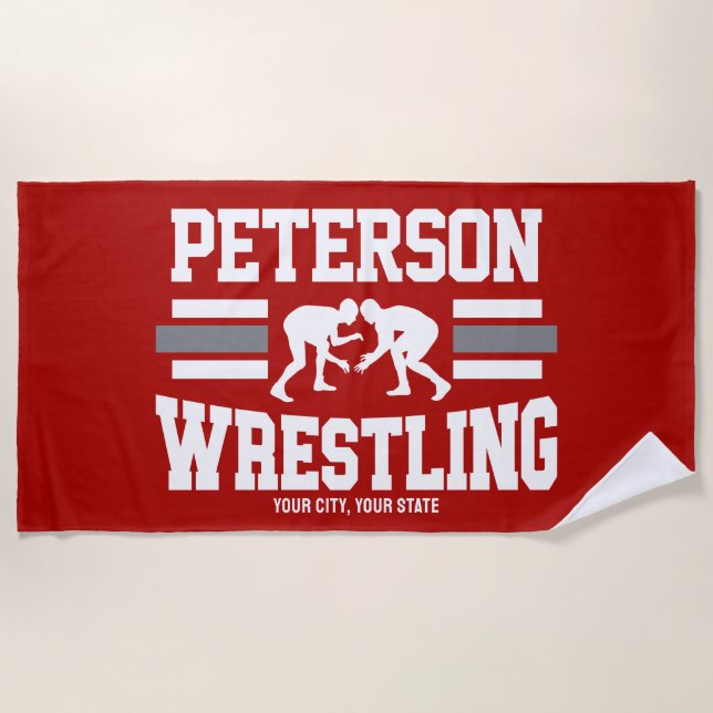 Wrestler ADD NAME School Athlete Wrestling Team  Beach Towel (Front)