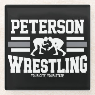 Wrestler ADD NAME School Athlete Wrestling Team Glass Coaster