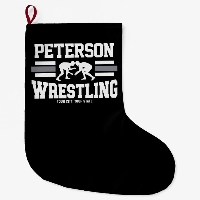 Wrestler ADD NAME School Athlete Wrestling Team  Large Christmas Stocking (Front)