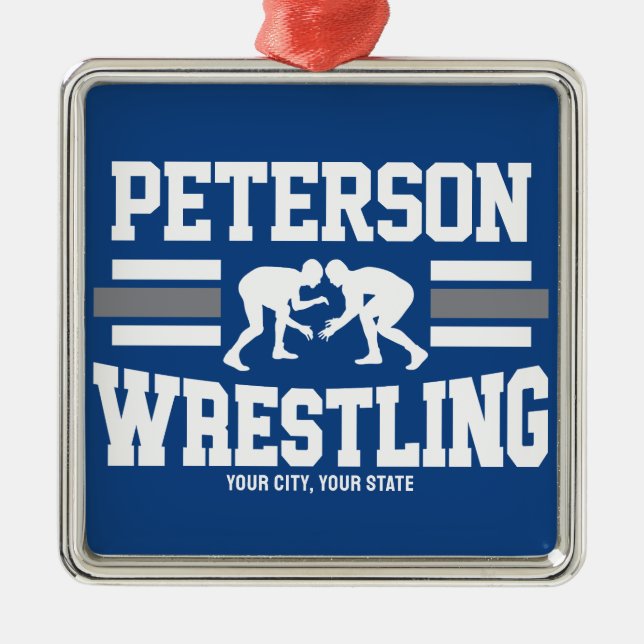 Wrestler ADD NAME School Athlete Wrestling Team  Metal Ornament (Front)
