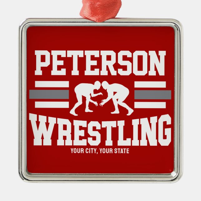 Wrestler ADD NAME School Athlete Wrestling Team  Metal Ornament (Front)