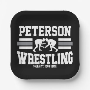 Wrestler ADD NAME School Athlete Wrestling Team Paper Plate