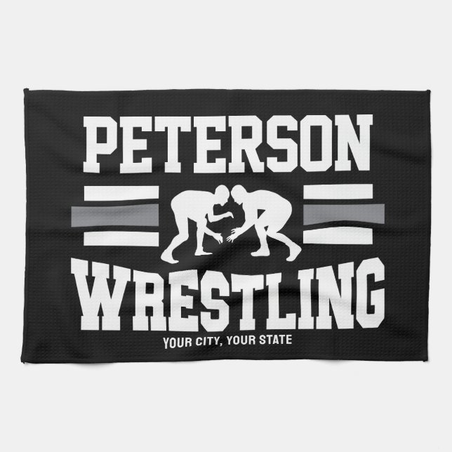 Wrestler ADD NAME School Athlete Wrestling Team  Tea Towel (Horizontal)
