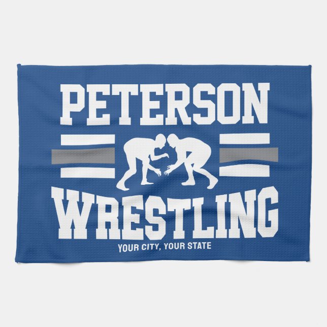 Wrestler ADD NAME School Athlete Wrestling Team   Tea Towel (Horizontal)