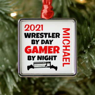 Wrestler Loves Playing Video Games CUSTOM Metal Ornament