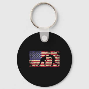Wrestler Wrestling American Flag 4th Of July Gift Key Ring