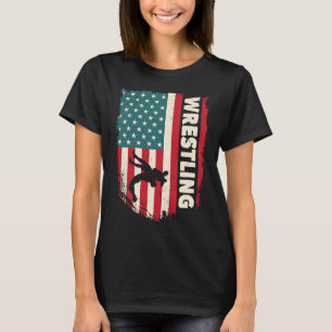 Wrestler Wrestling Gift Vintage Wrestling USA Flag T-Shirt