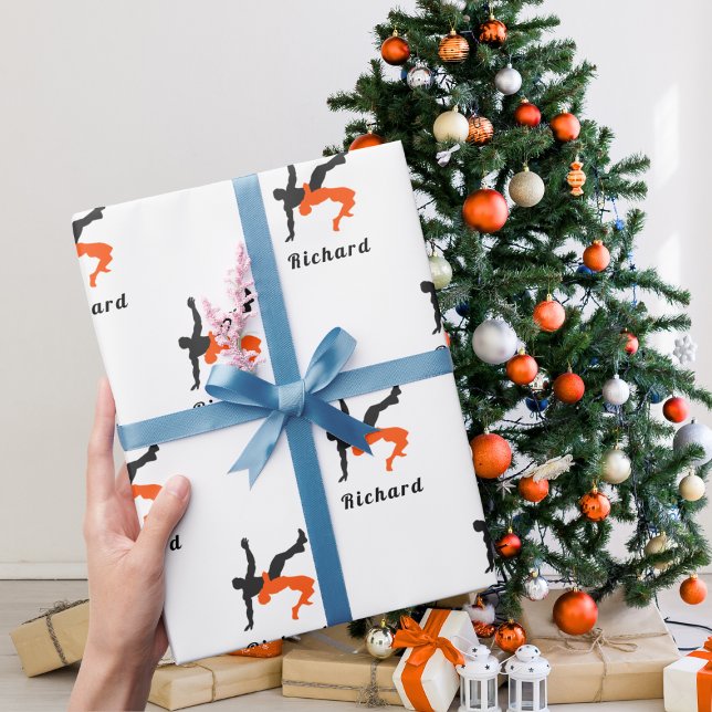 Wrestler Wrestling Silhouettes Sport Custom Name Wrapping Paper (Creator Uploaded)