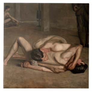 Wrestlers (by Thomas Eakins) Ceramic Tile