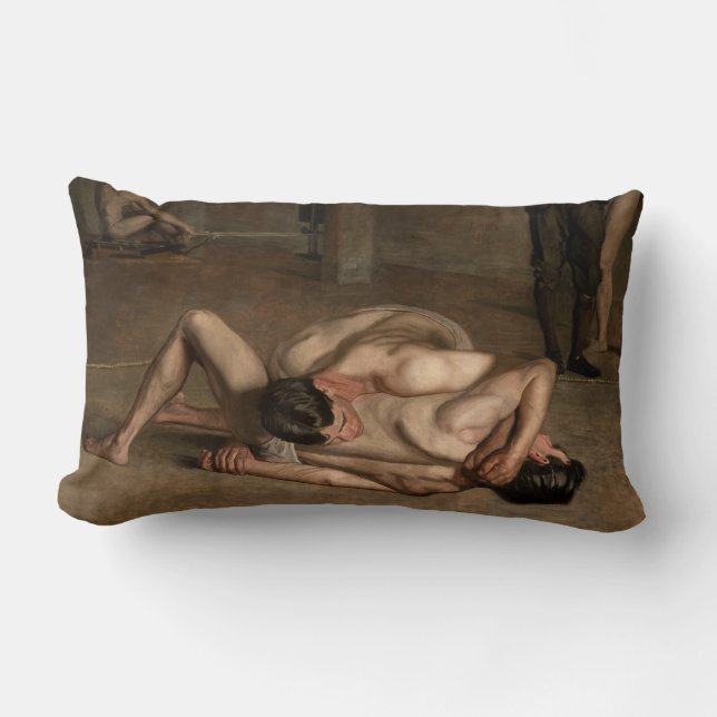 Wrestlers (by Thomas Eakins) Lumbar Cushion (Front)