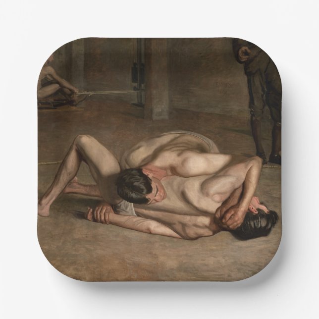 Wrestlers (by Thomas Eakins) Paper Plate (Front)