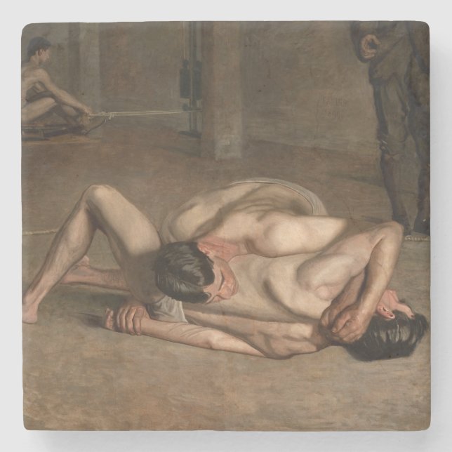 Wrestlers (by Thomas Eakins) Stone Coaster (Front)