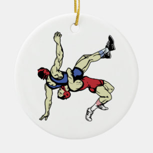 WRESTLERS CERAMIC TREE DECORATION