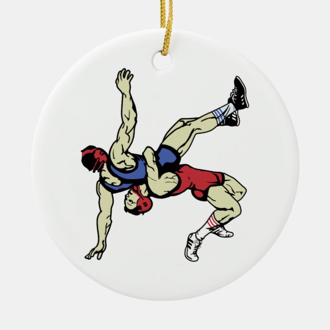 WRESTLERS CERAMIC TREE DECORATION (Front)