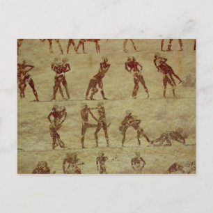 Wrestlers, detail from a tomb wall painting postcard