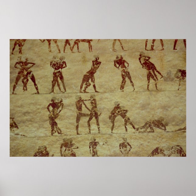 Wrestlers, detail from a tomb wall painting poster (Front)