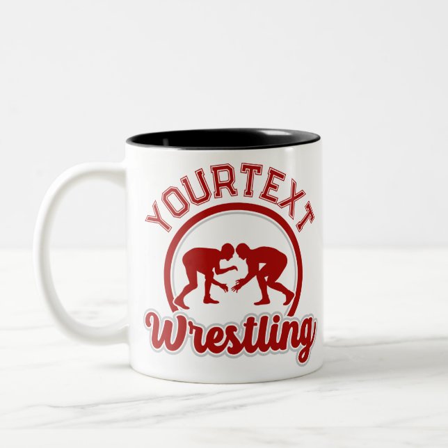  Wrestling ADD NAME Grapple Champion Team Player  Two-Tone Coffee Mug (Left)