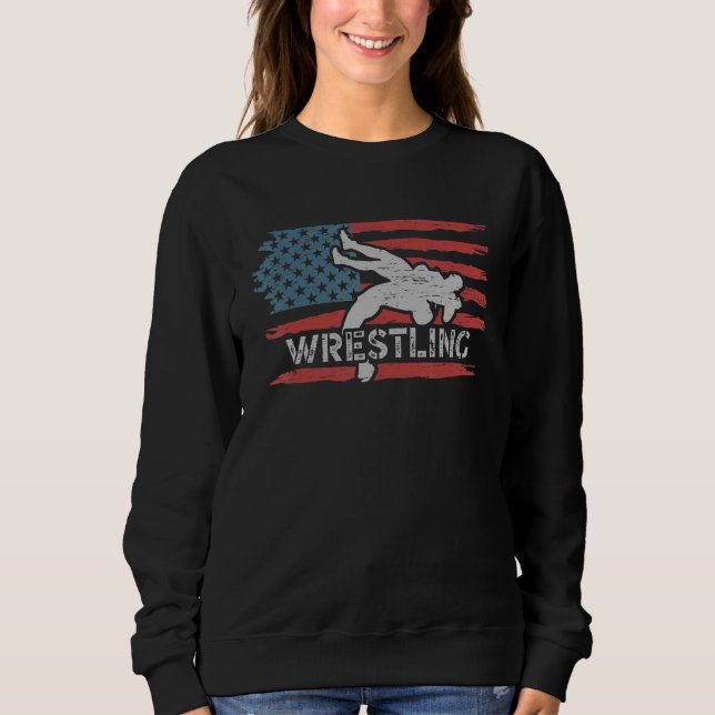 Wrestling American Flag Ring Athlete Wrestler Coac Sweatshirt (Front)
