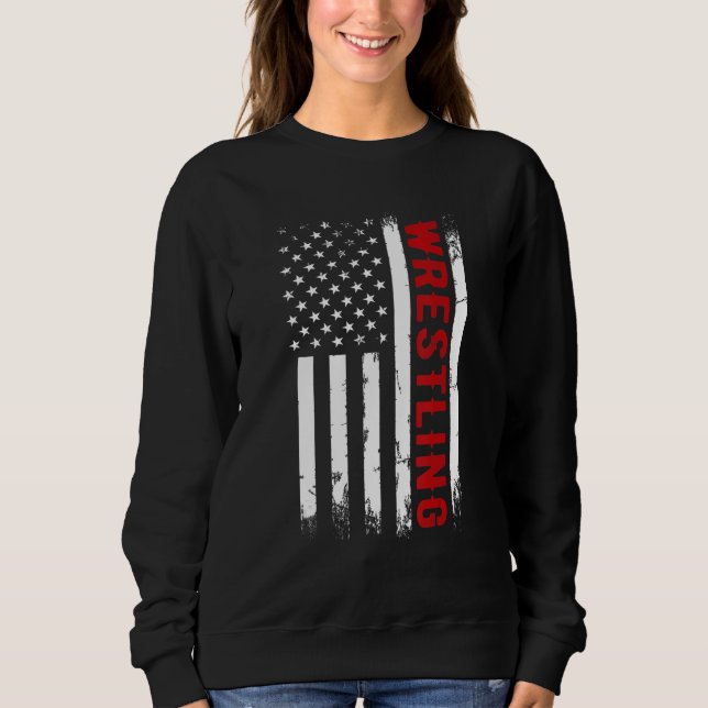 Wrestling American USA Flag  Wrestle Men Boy Wrest Sweatshirt (Front)