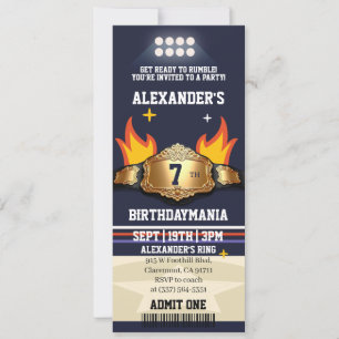 Wrestling Belt Ticket Birthday Party Invitation