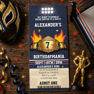 Wrestling Belt Ticket Birthday Party Invitation