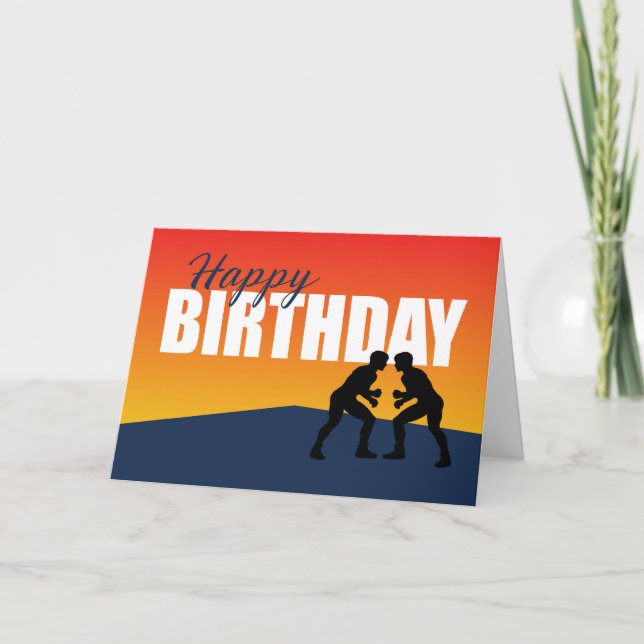 Wrestling Birthday on Blue and Orange Athlete Card (Front)