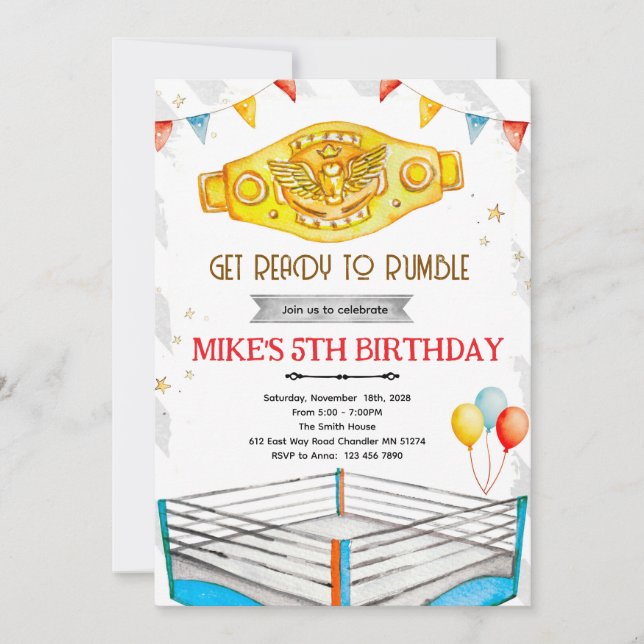Wrestling Birthday party Invitation (Front)