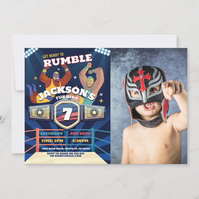 Wrestling Birthday Wrestle Ring Fighting Photo Invitation (Front)