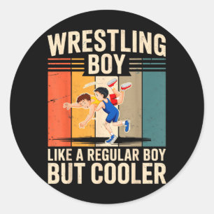 Wrestling Boy Like Regular But Cooler Wrestler Classic Round Sticker
