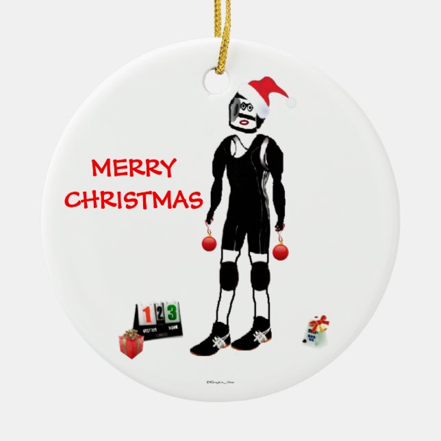 Wrestling Christmas Ceramic Ornament (Front)