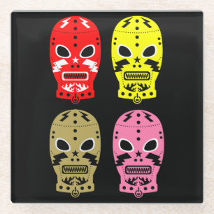 Wrestling Contest Masks Glass Coaster